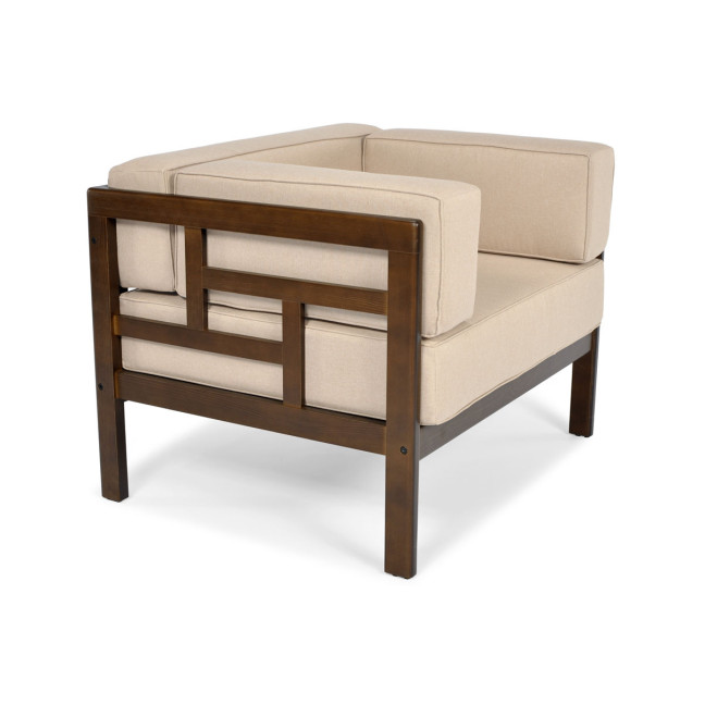 EDEN Wooden Garden Armchair Dark Brown/Beige | Comfortable garden armchair, modern style, for patio and balcony