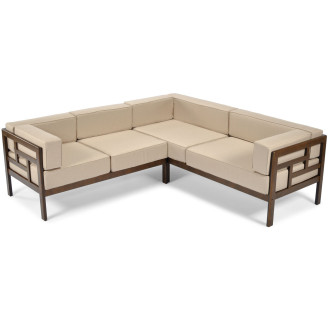 EDEN Wooden Garden Corner Sofa Dark Brown/Beige | Garden corner sofa, relaxation set, comfort on the patio