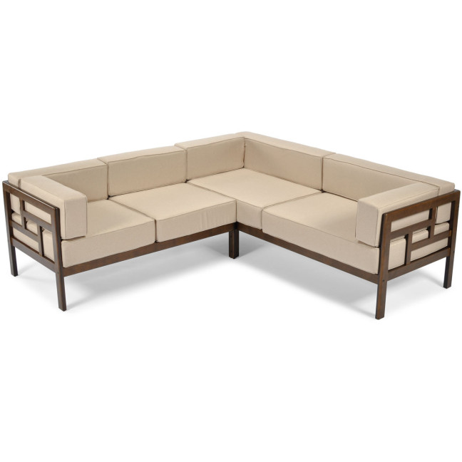 EDEN Wooden Garden Corner Sofa Dark Brown/Beige | Garden corner sofa, relaxation set, comfort on the patio