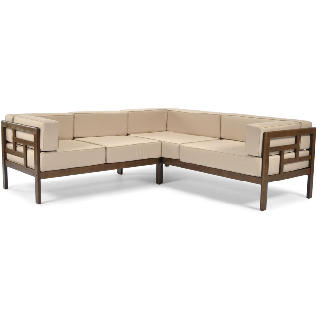 EDEN Wooden Garden Corner Sofa Dark Brown/Beige | Garden corner sofa, relaxation set, comfort on the patio