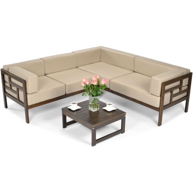 EDEN Wooden Garden Corner Sofa Dark Brown/Beige | Garden corner sofa, relaxation set, comfort on the patio