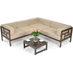 EDEN Wooden Garden Corner Sofa Dark Brown/Beige | Garden corner sofa, relaxation set, comfort on the patio