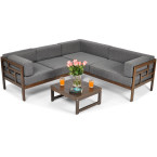 EDEN Wooden Garden Corner Sofa Dark Brown/Beige | Garden corner sofa, relaxation set, comfort on the patio