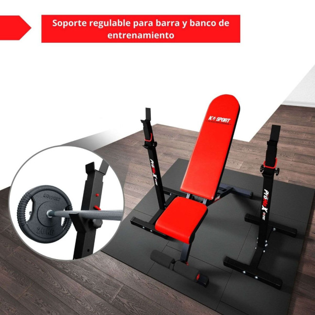 training bench and adjustable barbell support