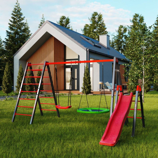 Climbing structure with swing and slide