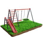 Climbing structure with swing and slide