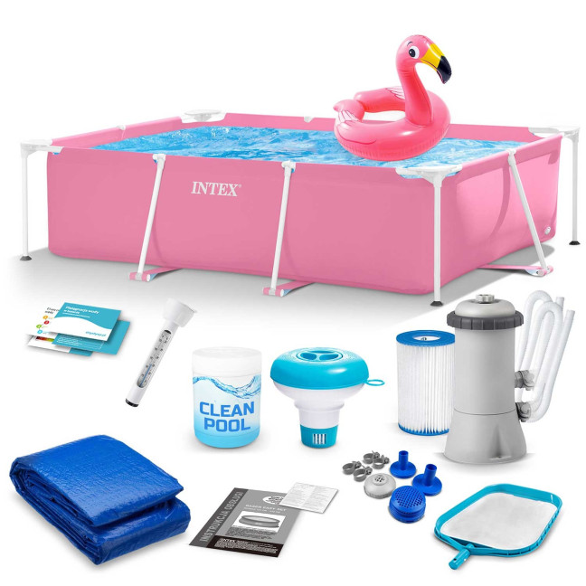INTEX Metal-Frame Pool 220 × 150 × 60 cm (15-in-1 pink kit • model 28266)