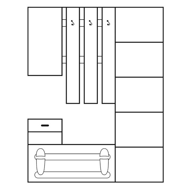 A stylish set of furniture for hall/ chest of drawers with shelves, spacious wardrobe, hanger, mirror.