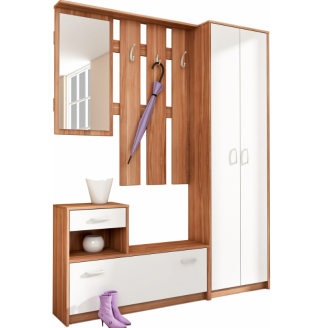 A stylish set of furniture for hall/ chest of drawers with shelves, spacious wardrobe, hanger, mirror.